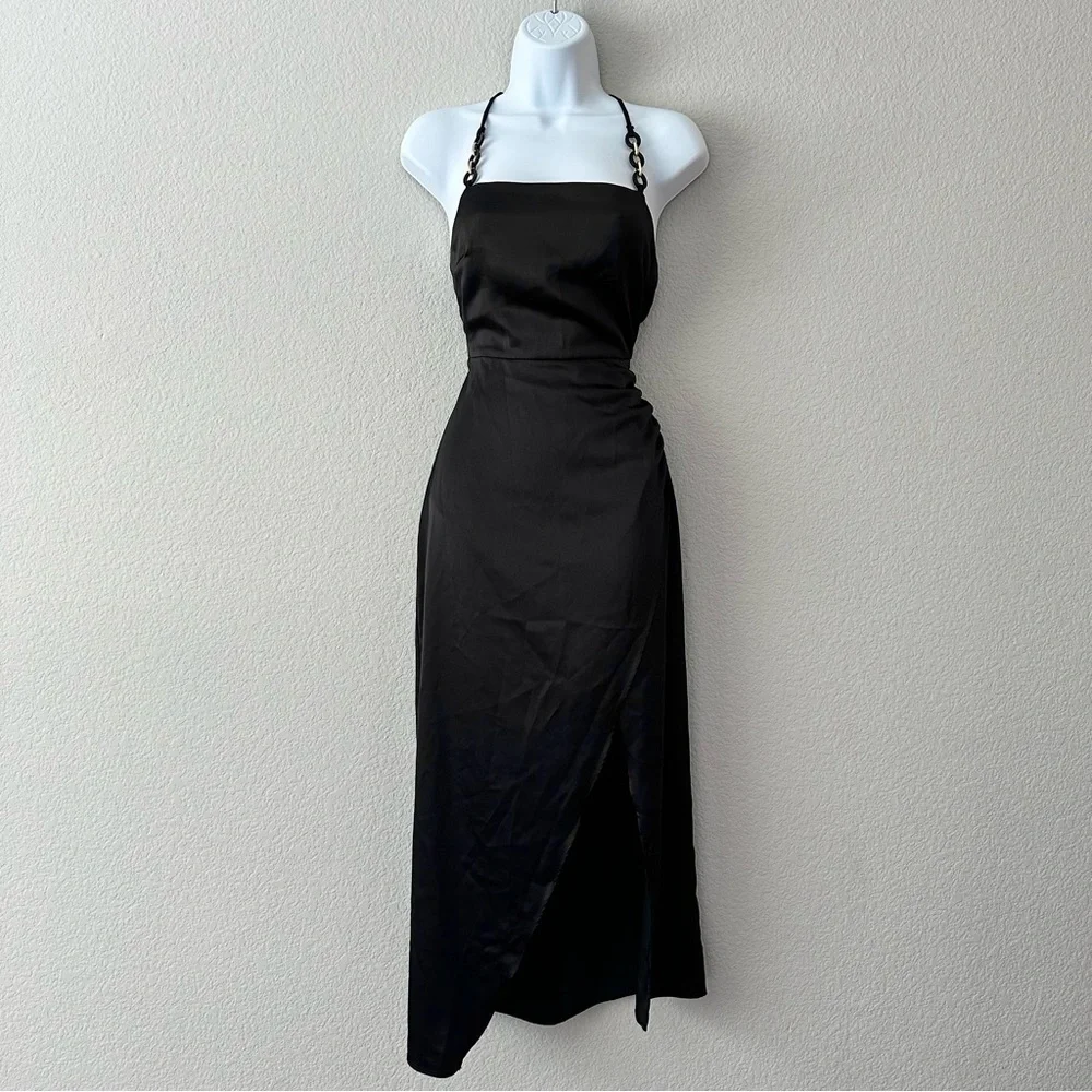 Zara Asymmetrical Ruched Slit Maxi Dress - Picture 1 of 4